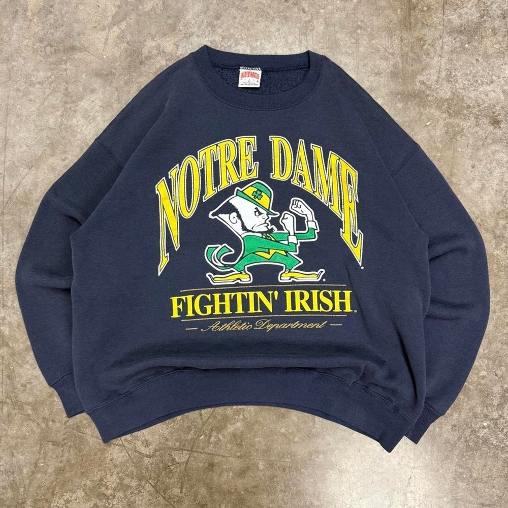 Vintage 90s Nutmeg Navy Blue Notre Dame Fighting Irish Crewneck Size XL